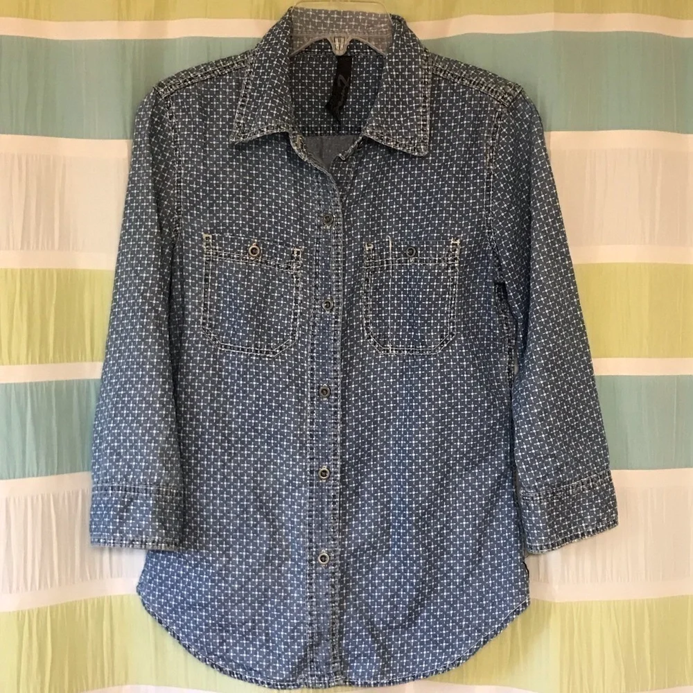 Seven7 Chambray Patterned Button Down Top XS - Picture 6 of 6